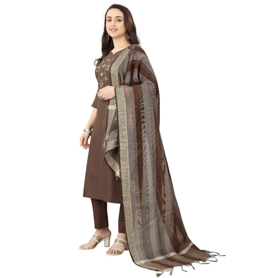 Generic Women's Cotton Blend Mirror Work 3-4 th Sleeve Sweetheart Neck Kurti With Pant Dupatta Set (Brown) Generic Women's Cotton Blend Mirror Work 3-4 th Sleeve Sweetheart Neck Kurti With Pant Dupatta Set (Brown)