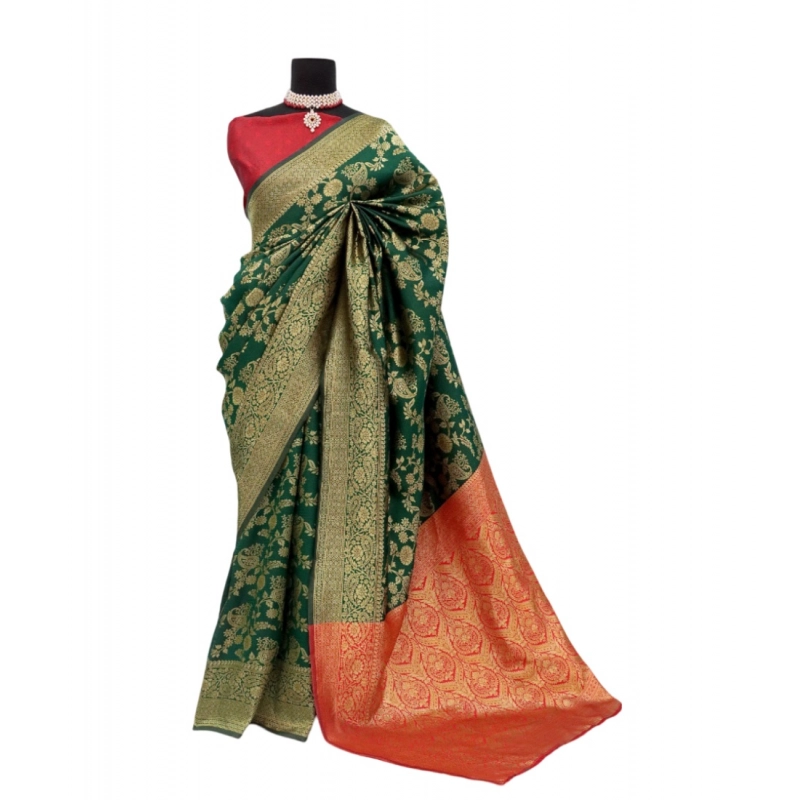 Women's Banarasi Printed Saree With Unstitched Blouse 5.5Mtr (Green) Women's Banarasi Printed Saree With Unstitched Blouse 5.5Mtr (Green)