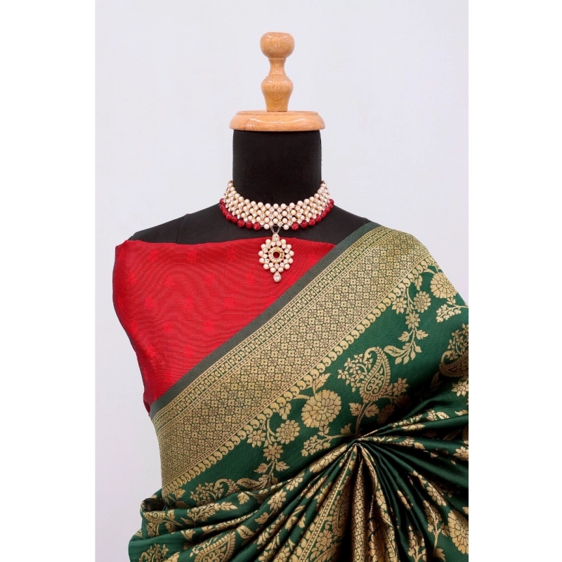 Women's Banarasi Printed Saree With Unstitched Blouse 5.5Mtr (Green) Women's Banarasi Printed Saree With Unstitched Blouse 5.5Mtr (Green)