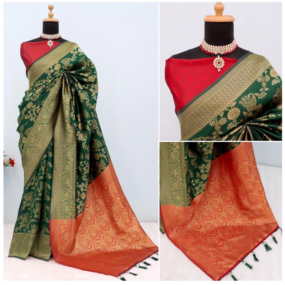 Generic Women's Banarasi Printed Saree With Unstitched Blouse 5.5Mtr (Green) Generic Women's Banarasi Printed Saree With Unstitched Blouse 5.5Mtr (Green)