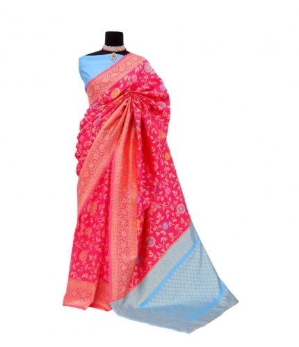 Generic Women's Banarasi Printed Saree With Unstitched Blouse 5.5Mtr (Rani)