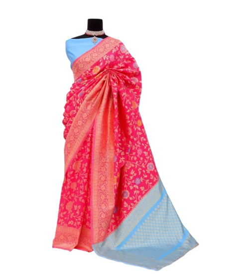 Generic Women's Banarasi Printed Saree With Unstitched Blouse 5.5Mtr (Rani)