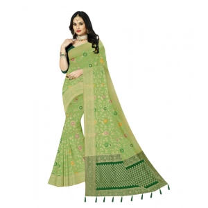 Generic Women's Banarasi Printed Saree With Unstitched Blouse 5.5Mtr (Light Green)