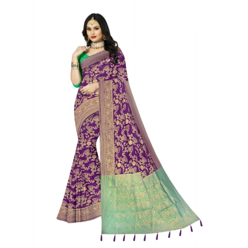 Women's Banarasi Printed Saree With Unstitched Blouse 5.5Mtr (Purple) Women's Banarasi Printed Saree With Unstitched Blouse 5.5Mtr (Purple)