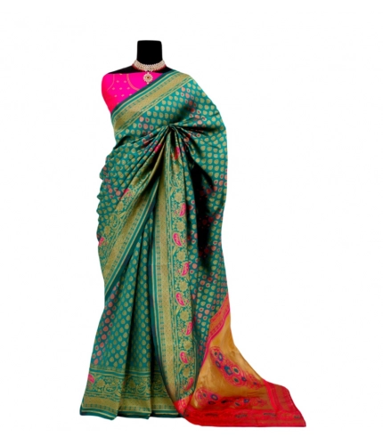 Generic Women's Banarasi Printed Saree With Unstitched Blouse 5.5Mtr (Rama)