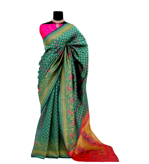 Generic Women's Banarasi Printed Saree With Unstitched Blouse 5.5Mtr (Rama)