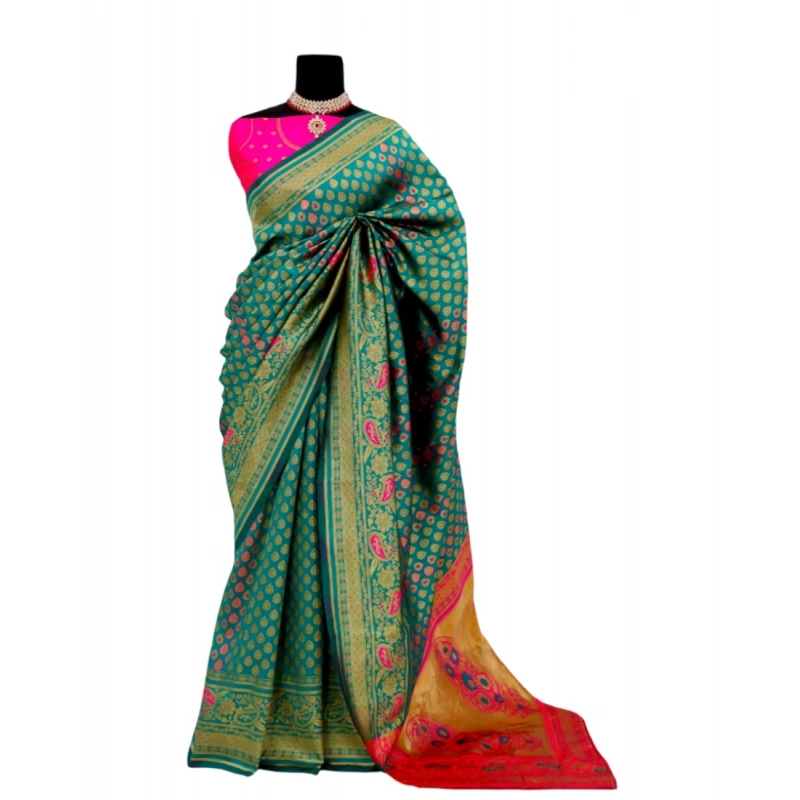 Women's Banarasi Printed Saree With Unstitched Blouse 5.5Mtr (Rama) Women's Banarasi Printed Saree With Unstitched Blouse 5.5Mtr (Rama)