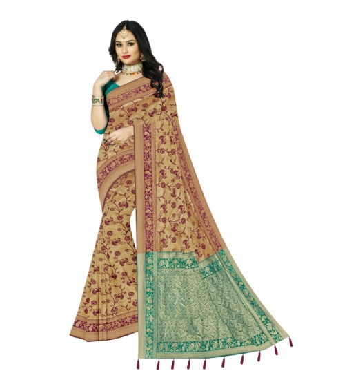 Generic Women's Banarasi Printed Saree With Unstitched Blouse 5.5Mtr (Purple)