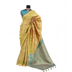 Generic Women's Banarasi Printed Saree With Unstitched Blouse 5.5Mtr (Golden)