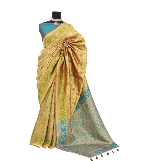 Generic Women's Banarasi Printed Saree With Unstitched Blouse 5.5Mtr (Golden)