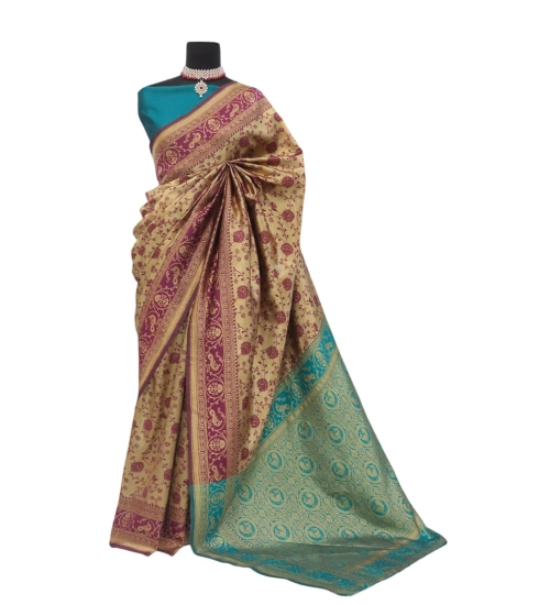 Generic Women's Banarasi Printed Saree With Unstitched Blouse 5.5Mtr (Purple)