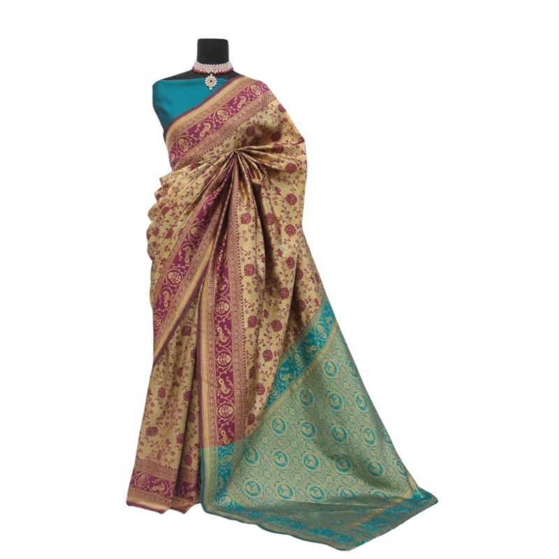 Women's Banarasi Printed Saree With Unstitched Blouse 5.5Mtr (Purple) Women's Banarasi Printed Saree With Unstitched Blouse 5.5Mtr (Purple)