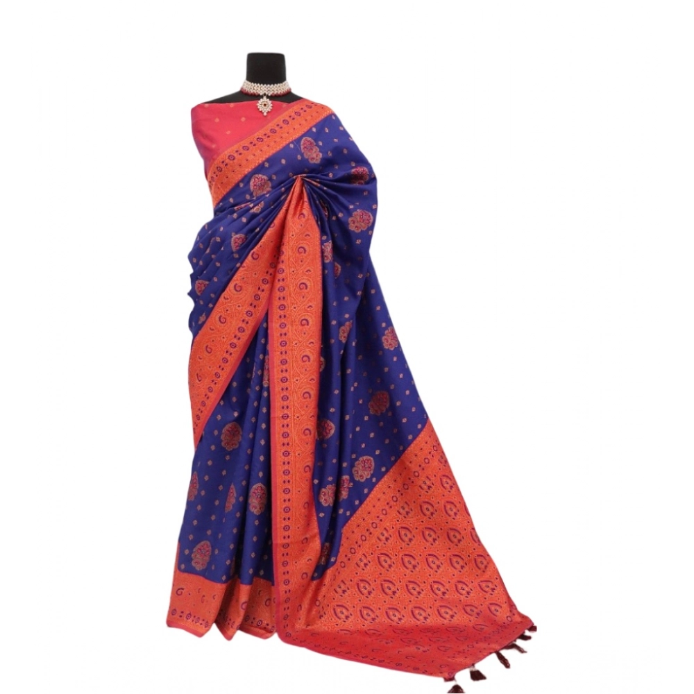 Generic Women's Banarasi Printed Saree With Unstitched Blouse 5.5Mtr (Navy Blue) Generic Women's Banarasi Printed Saree With Unstitched Blouse 5.5Mtr (Navy Blue)