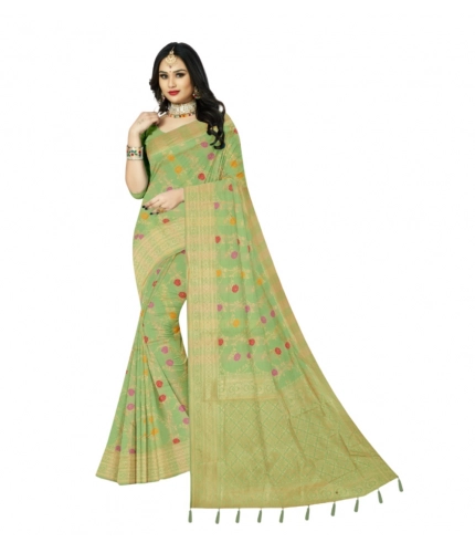 Generic Women's Banarasi Printed Saree With Unstitched Blouse 5.5Mtr (Green)