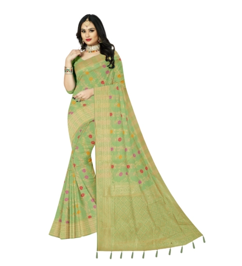 Generic Women's Banarasi Printed Saree With Unstitched Blouse 5.5Mtr (Green)