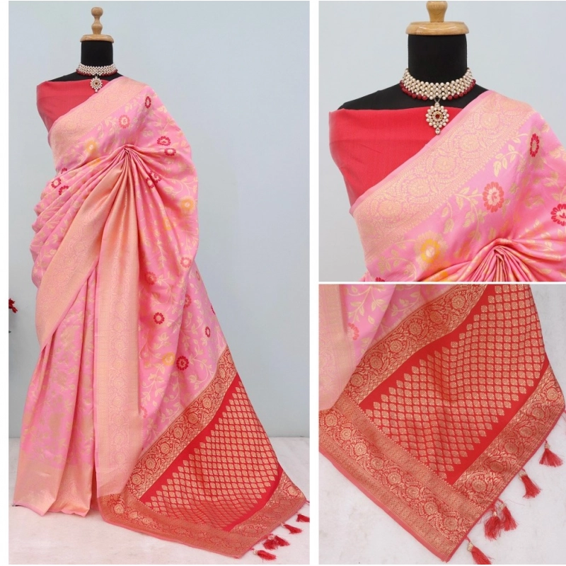 Women's Banarasi Printed Saree With Unstitched Blouse 5.5Mtr (Pink) Women's Banarasi Printed Saree With Unstitched Blouse 5.5Mtr (Pink)