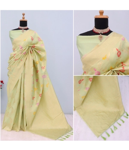 Generic Women's Banarasi Printed Saree With Unstitched Blouse 5.5Mtr (Pista)