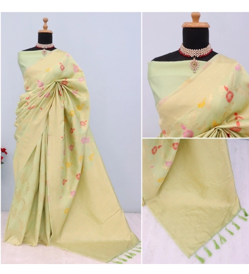 Generic Women's Banarasi Printed Saree With Unstitched Blouse 5.5Mtr (Pista)
