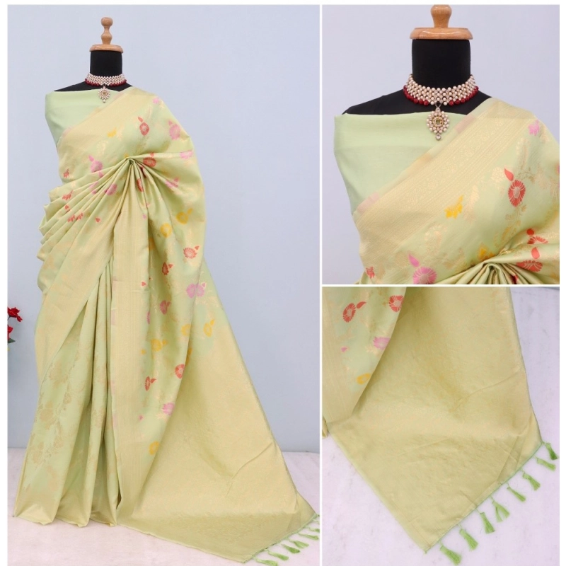 Women's Banarasi Printed Saree With Unstitched Blouse 5.5Mtr (Pista) Women's Banarasi Printed Saree With Unstitched Blouse 5.5Mtr (Pista)