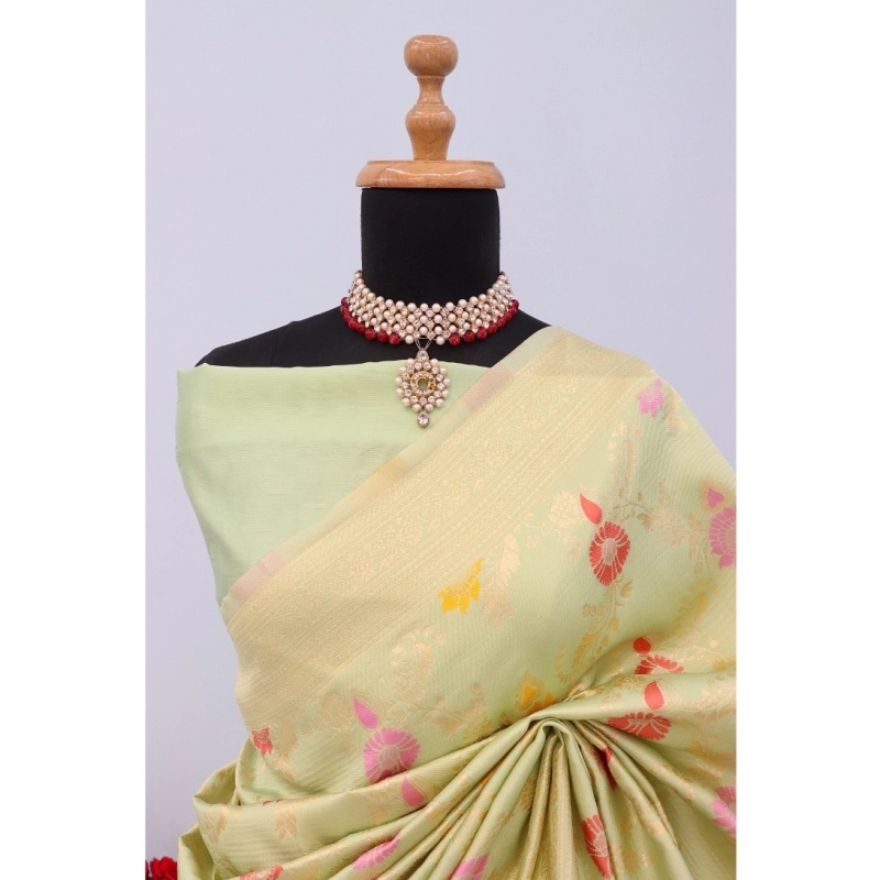 Women's Banarasi Printed Saree With Unstitched Blouse 5.5Mtr (Pista) Women's Banarasi Printed Saree With Unstitched Blouse 5.5Mtr (Pista)