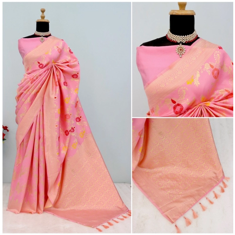 Women's Banarasi Printed Saree With Unstitched Blouse 5.5Mtr (Pink) Women's Banarasi Printed Saree With Unstitched Blouse 5.5Mtr (Pink)