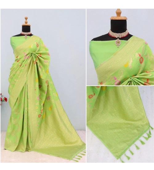 Generic Women's Banarasi Printed Saree With Unstitched Blouse 5.5Mtr (Green)