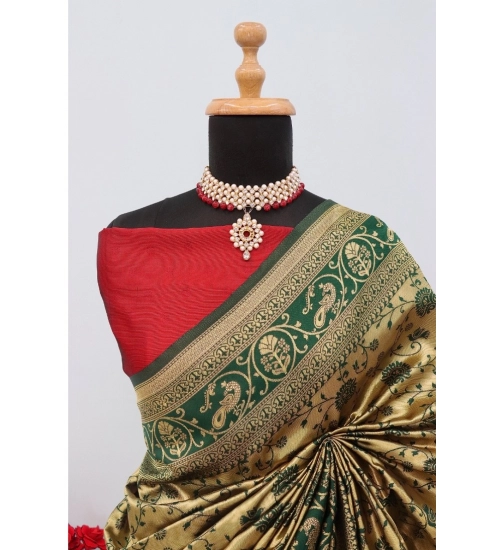 Generic Women's Banarasi Printed Saree With Unstitched Blouse 5.5Mtr (Golden)