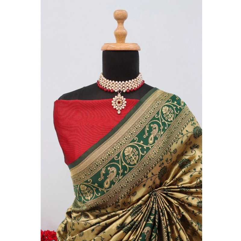 Women's Banarasi Printed Saree With Unstitched Blouse 5.5Mtr (Goldan) Women's Banarasi Printed Saree With Unstitched Blouse 5.5Mtr (Goldan)