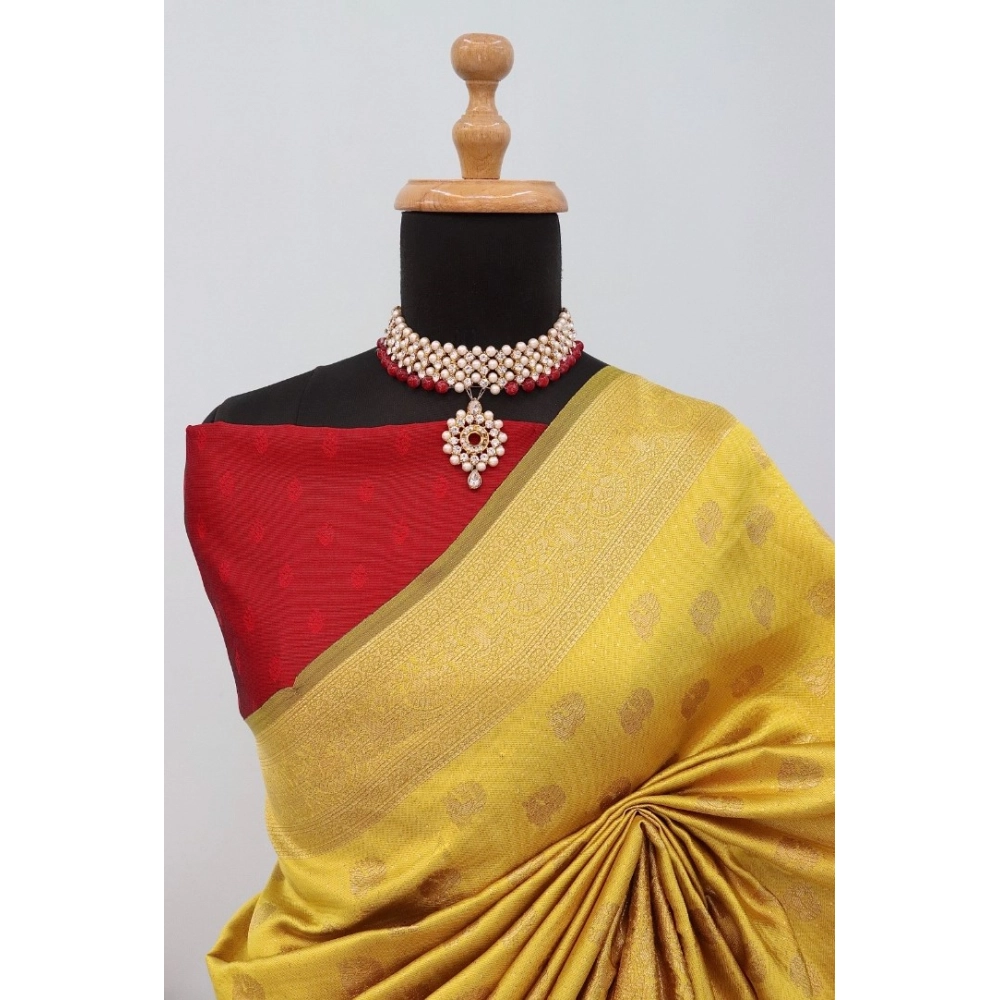 Generic Women's Banarasi Printed Saree With Unstitched Blouse 5.5Mtr (Yellow) Generic Women's Banarasi Printed Saree With Unstitched Blouse 5.5Mtr (Yellow)