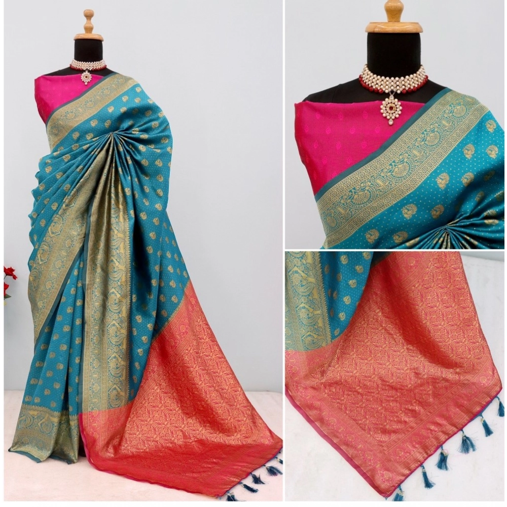 Generic Women's Banarasi Printed Saree With Unstitched Blouse 5.5Mtr (Aqua Blue) Generic Women's Banarasi Printed Saree With Unstitched Blouse 5.5Mtr (Aqua Blue)