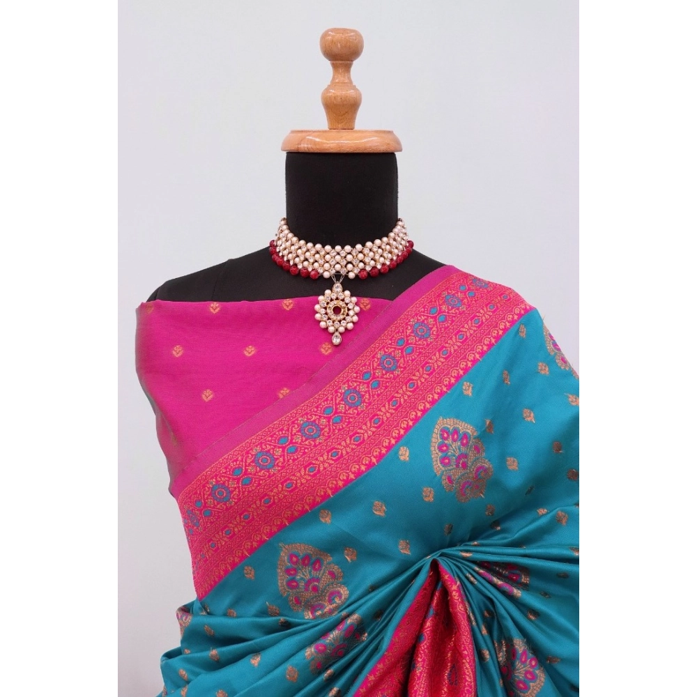 Generic Women's Banarasi Printed Saree With Unstitched Blouse 5.5Mtr (Aqua Blue) Generic Women's Banarasi Printed Saree With Unstitched Blouse 5.5Mtr (Aqua Blue)