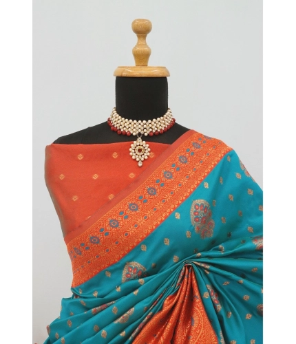 Generic Women's Banarasi Printed Saree With Unstitched Blouse 5.5Mtr (Rama)