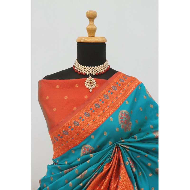 Women's Banarasi Printed Saree With Unstitched Blouse 5.5Mtr (Rama) Women's Banarasi Printed Saree With Unstitched Blouse 5.5Mtr (Rama)