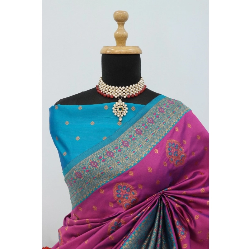 Women's Banarasi Printed Saree With Unstitched Blouse 5.5Mtr (Purple) Women's Banarasi Printed Saree With Unstitched Blouse 5.5Mtr (Purple)