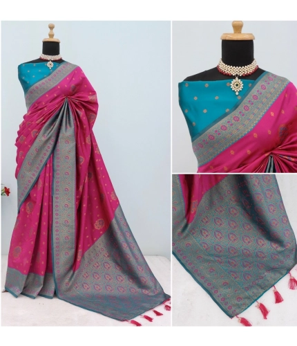 Generic Women's Banarasi Printed Saree With Unstitched Blouse 5.5Mtr (Rani)