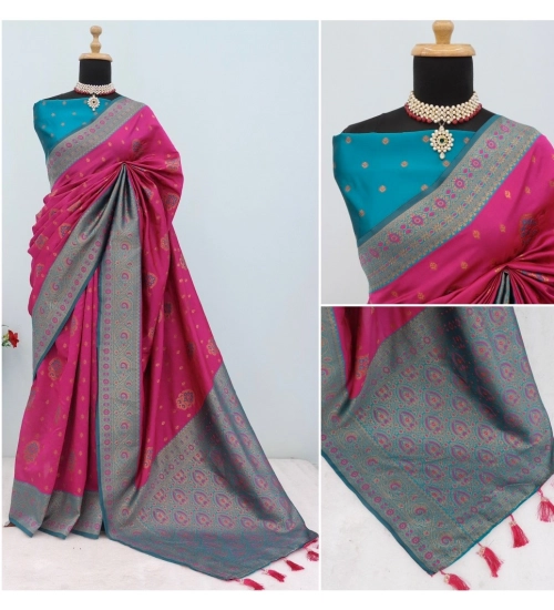 Generic Women's Banarasi Printed Saree With Unstitched Blouse 5.5Mtr (Rani)