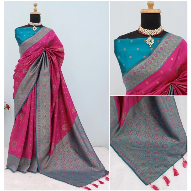 Women's Banarasi Printed Saree With Unstitched Blouse 5.5Mtr (Rani) Women's Banarasi Printed Saree With Unstitched Blouse 5.5Mtr (Rani)