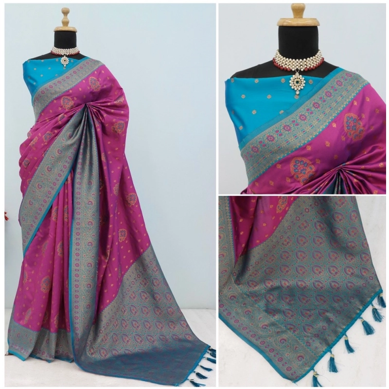 Women's Banarasi Printed Saree With Unstitched Blouse 5.5Mtr (Purple) Women's Banarasi Printed Saree With Unstitched Blouse 5.5Mtr (Purple)