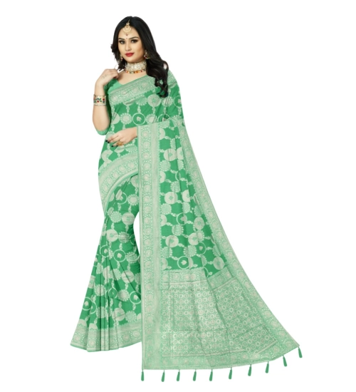 Generic Women's Cotton Printed Saree With Unstitched Blouse 5.5Mtr (Rama)