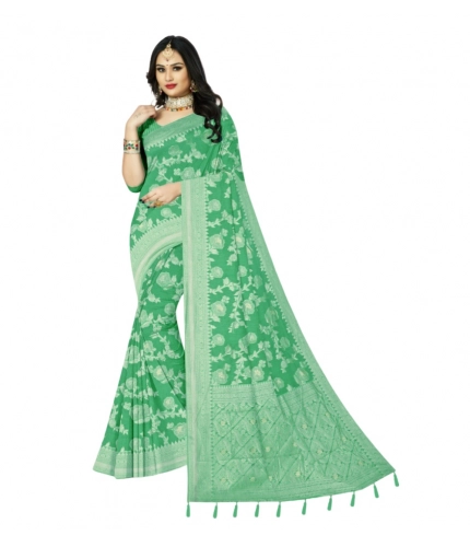Generic Women's Cotton Printed Saree With Unstitched Blouse 5.5Mtr (Rama)