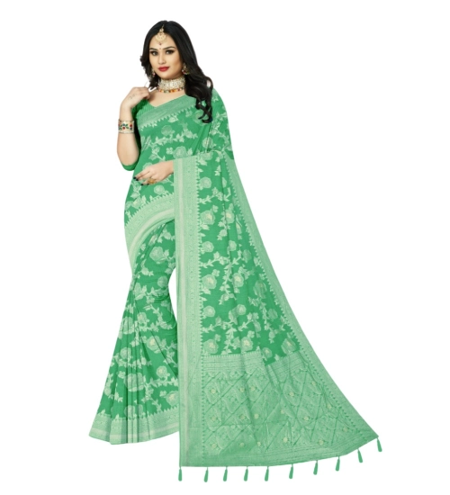 Generic Women's Cotton Printed Saree With Unstitched Blouse 5.5Mtr (Rama)