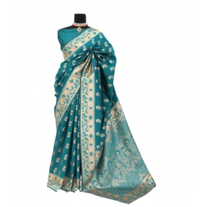 Generic Women's Satin Printed Saree With Unstitched Blouse 5.5Mtr (Rama)