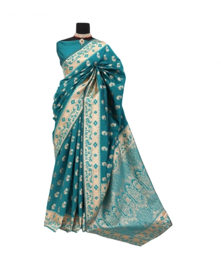 Generic Women's Satin Printed Saree With Unstitched Blouse 5.5Mtr (Rama)
