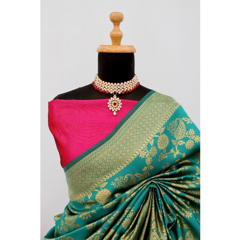 Women's Banarasi Printed Saree With Unstitched Blouse 5.5Mtr (Rama) Women's Banarasi Printed Saree With Unstitched Blouse 5.5Mtr (Rama)