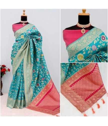 Generic Women's Banarasi Printed Saree With Unstitched Blouse 5.5Mtr (Rama)