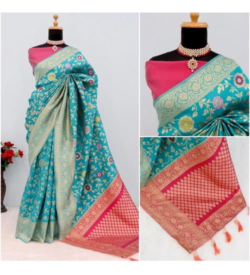 Generic Women's Banarasi Printed Saree With Unstitched Blouse 5.5Mtr (Rama)