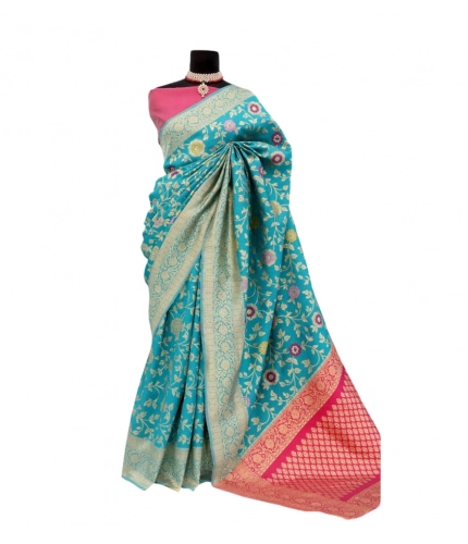 Generic Women's Banarasi Printed Saree With Unstitched Blouse 5.5Mtr (Rama)