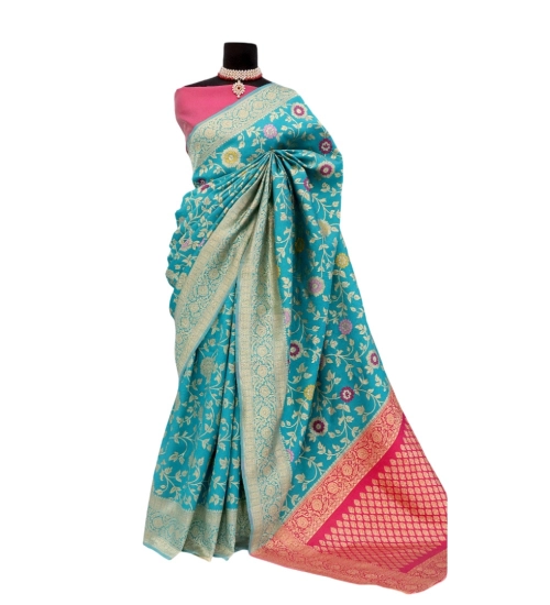 Generic Women's Banarasi Printed Saree With Unstitched Blouse 5.5Mtr (Rama)