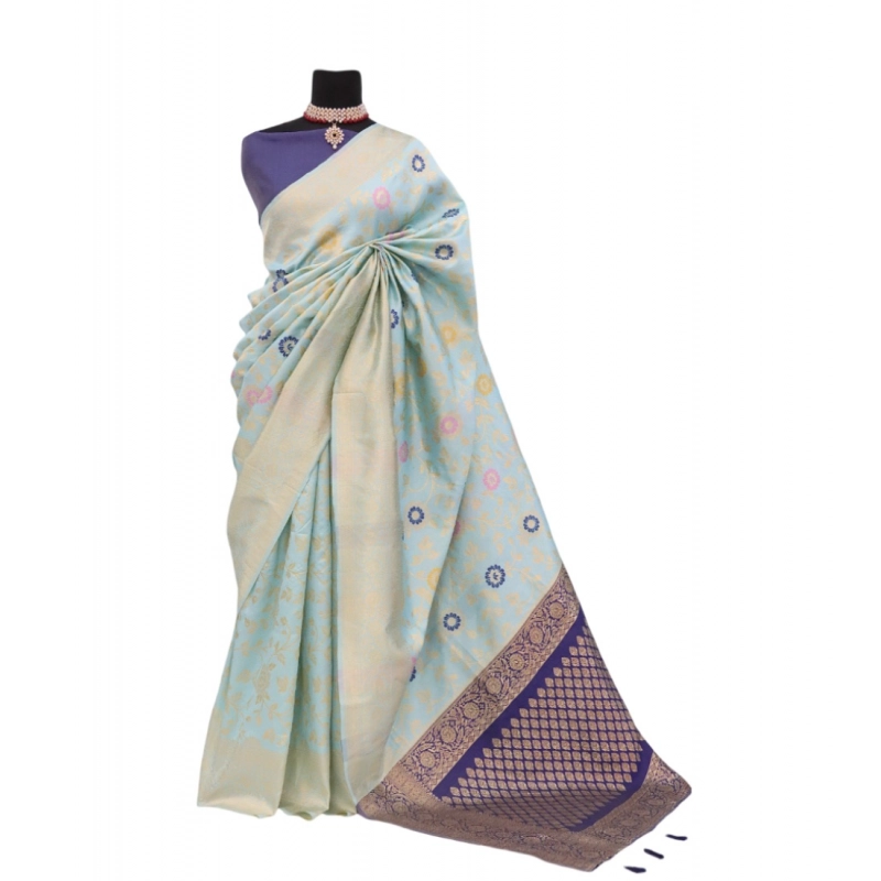 Women's Banarasi Printed Saree With Unstitched Blouse 5.5Mtr (Firozi) Women's Banarasi Printed Saree With Unstitched Blouse 5.5Mtr (Firozi)