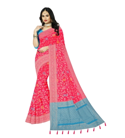 Generic Women's Banarasi Printed Saree With Unstitched Blouse 5.5Mtr (Rani)